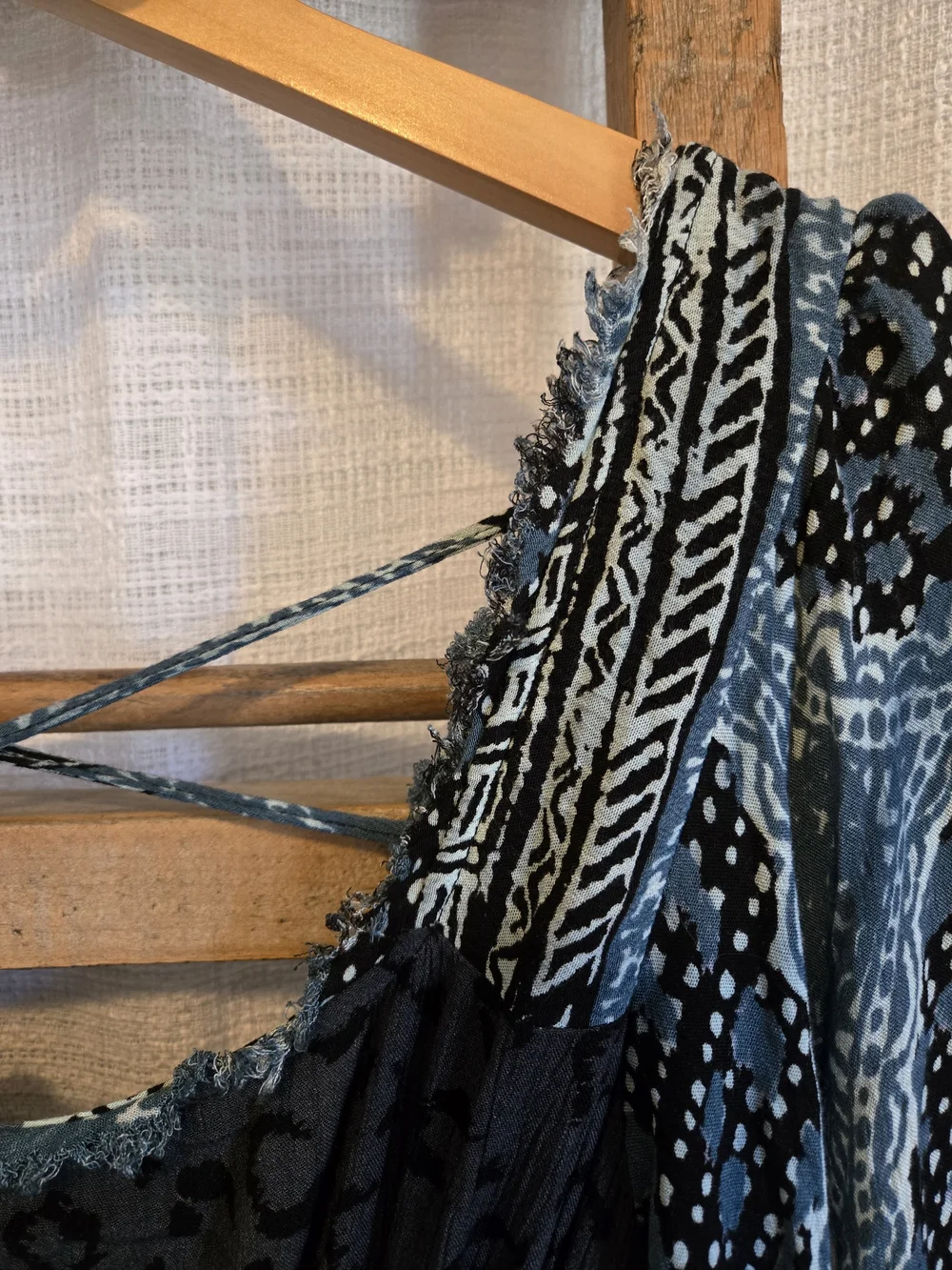 Free People Blue and Black Printed Crisscross Back Tunic